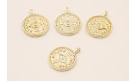 Medalla Ojo Turco de 15*2mm Baño Oro 18K-3 micras / Cuentas Metálicas de Baño Oro 3 Micras 18K