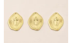Chapa Irregular Cruz 20*15mm Baño Oro 3micras 18k / Cuentas Metálicas de Baño Oro 3 Micras 18K