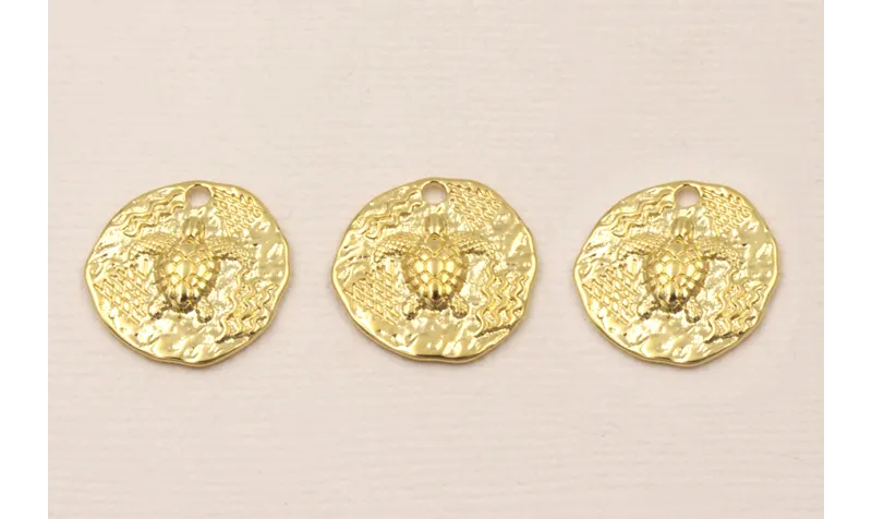 Chapa Tortuga 18mm Baño Oro 3 micras 18K / Cuentas Metálicas de Baño Oro 3 Micras 18K