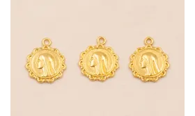 Colgante Virgen María 10mm Baño Oro 3micras 18K / Cuentas Metálicas de Baño Oro 3 Micras 18K