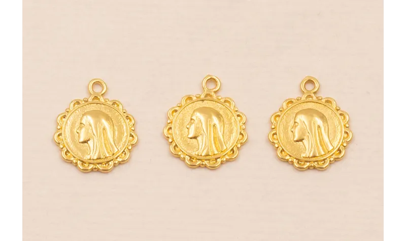 Colgante Virgen María 10mm Baño Oro 3micras 18K / Cuentas Metálicas de Baño Oro 3 Micras 18K