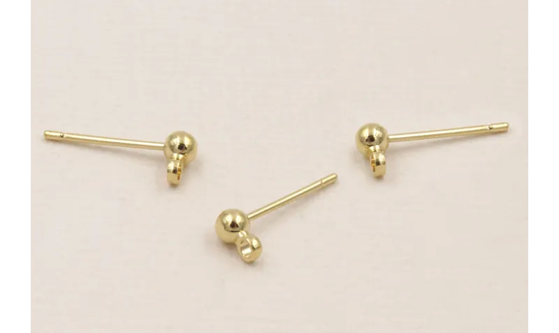 Perno con bolita de 3mm Baño Oro 3 Micras 18K / Base Pendientes 