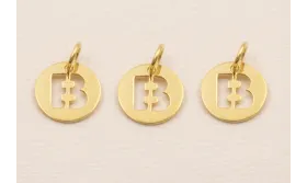 Colgante letra B 10mm Baño Oro 18K, 3Micras / Cuentas Metálicas de Baño Oro 3 Micras 18K