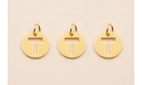 Colgante letra T 10mm Baño Oro 18K, 3Micras / Cuentas Metálicas de Baño Oro 3 Micras 18K