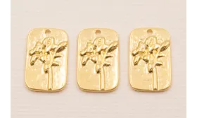 Colgante 20*11 Flores incrustadas Baño ORO 3M 24K / Cuentas Metálicas de Baño Oro 3 Micras 18K