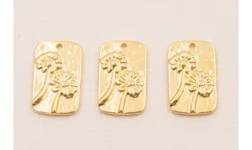 Colgante 20*11 Flores incrustadas Baño ORO 3M 24K / Cuentas Metálicas de Baño Oro 3 Micras 18K