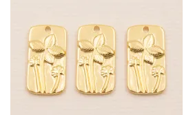 Colgante rectangular 18*9 Flores Baño ORO 3M 24K / Cuentas Metálicas de Baño Oro 3 Micras 18K