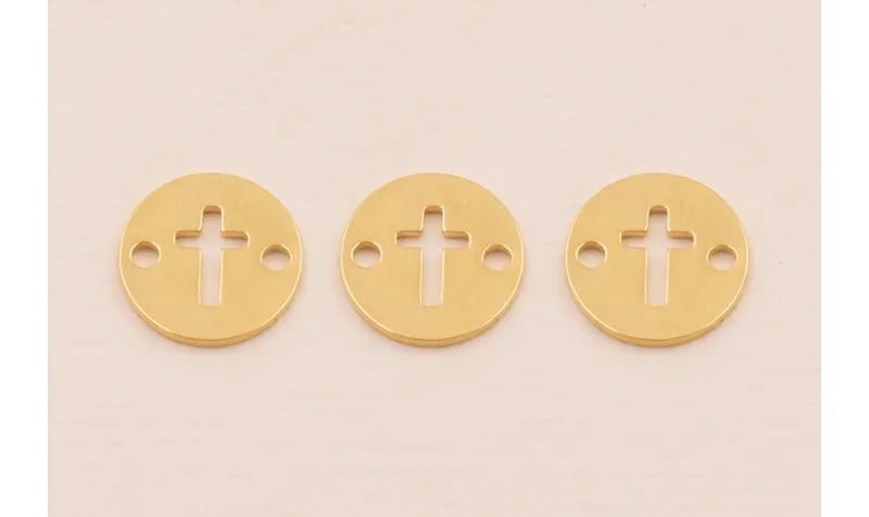 Disco Cruz Calada 10mm Baño Oro 3M 18K / Cuentas Metálicas de Baño Oro 3 Micras 18K