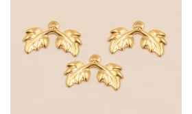 Colgante Doble Hoja 13*10mm Baño Oro 18K 3 Micras / Cuentas Metálicas de Baño Oro 3 Micras 18K