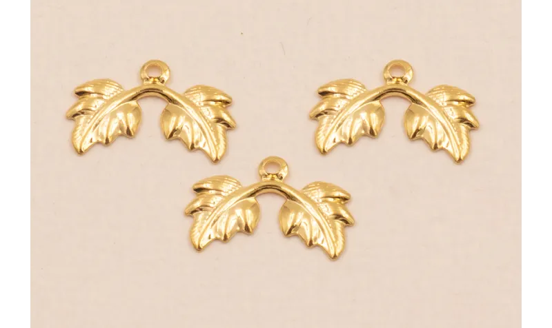 Colgante Doble Hoja 13*10mm Baño Oro 18K 3 Micras / Cuentas Metálicas de Baño Oro 3 Micras 18K