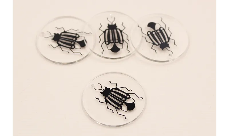 Disco Metacrilato de 30mm con lamina Escabajo /Cuentas de  Plástico / Resina 