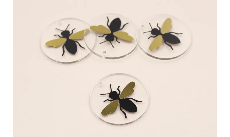 Disco Metacrilato de 30mm con lamina Mosca /Cuentas de  Plástico / Resina 