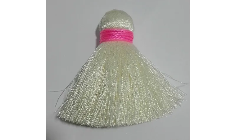 Pompón ancho 60mm*15mm Beige + Fuxia /Cuentas de  Tela 