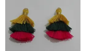 Pompon triple Amarillo+verde+fuxia /Cuentas de  Tela 