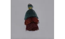 Pompon triple Azul-Caldera-Granate /Cuentas de  Tela 