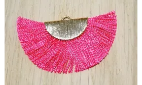 Pendiente abanico 45*25mm Rosa Fuxia /Cuentas de  Tela 