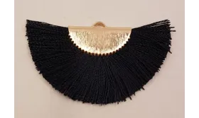 Pendiente abanico 45*25mm Negro /Cuentas de  Tela 