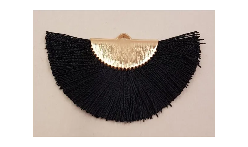 Pendiente abanico 45*25mm Negro /Cuentas de  Tela 