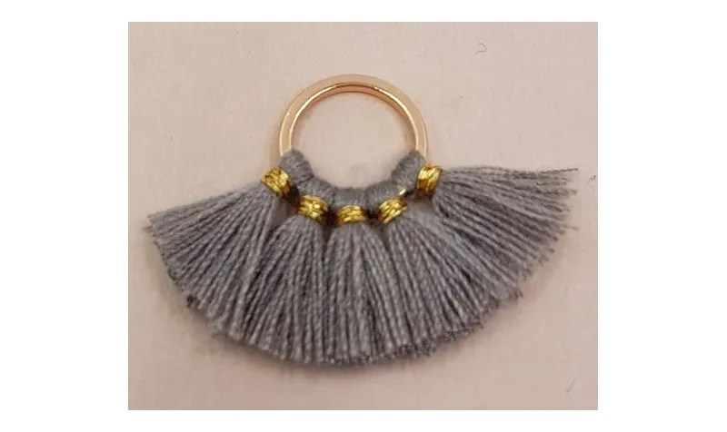 Aro 10mm Multipompón Gris Oscuro /Cuentas de  Tela 