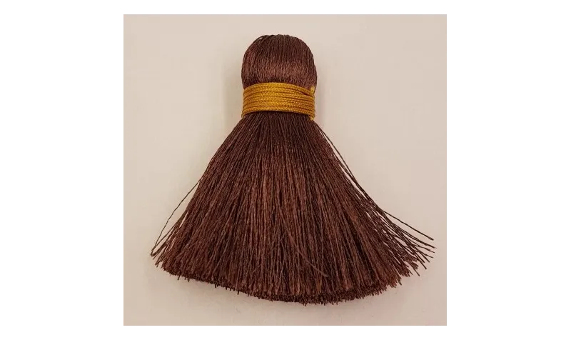 Pompón 60mm*15mm Marrón oscuro y cordón mostaza /Cuentas de  Tela 