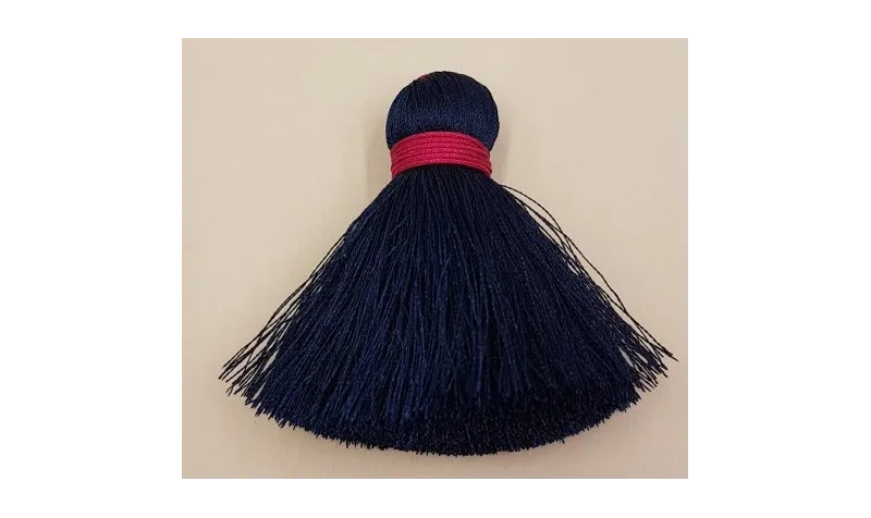 Pompón60mm*15mm Azul marino y cordón Fuxia /Cuentas de  Tela 