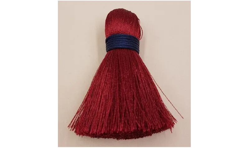 Pompón60mm*15mm granate y cordón Azul oscuro /Cuentas de  Tela 