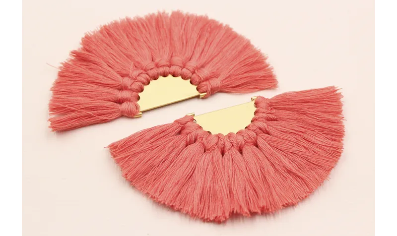 Semidisco de pompones 100*50mm  Dorado Coral /Cuentas de  Tela 