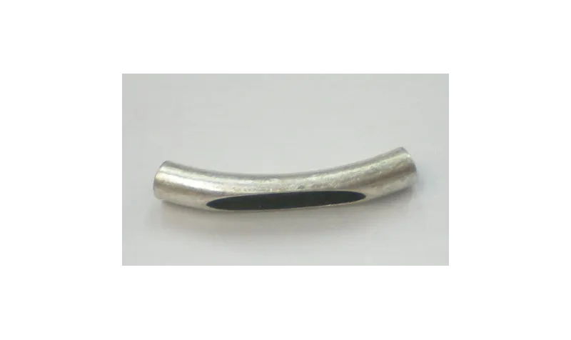 Tubo curvado abierto  32mm  Plata Vieja / Cuentas Metálicas de Latón / Zamak