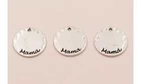 Medalla 20mm "Mama" Plata vieja / Cuentas Metálicas de Latón / Zamak