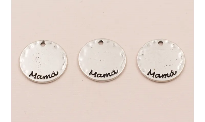 Medalla 20mm "Mama" Plata vieja / Cuentas Metálicas de Latón / Zamak