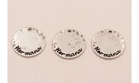 Medalla 20mm "Hermana" Plata vieja / Cuentas Metálicas de Latón / Zamak