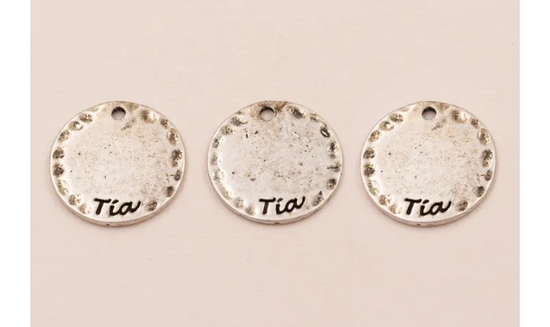 Medalla 20mm "Tía" Plata vieja / Cuentas Metálicas de Latón / Zamak