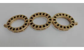 Triple aro microbrillos 35*9mm cristal negro / Cuentas Metálicas de Latón / Zamak