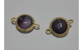Pieza ORO MATE doble aro Piedra Amatista / Cuentas Metálicas de Latón / Zamak