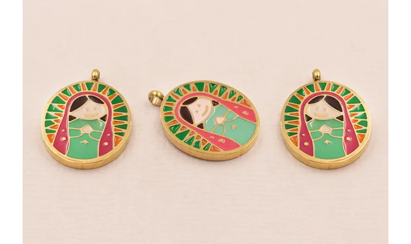 Colgante Virgen A.INOXIDABLE esmaltada 20*14mm / Cuentas Metálicas de Acero Inoxidable