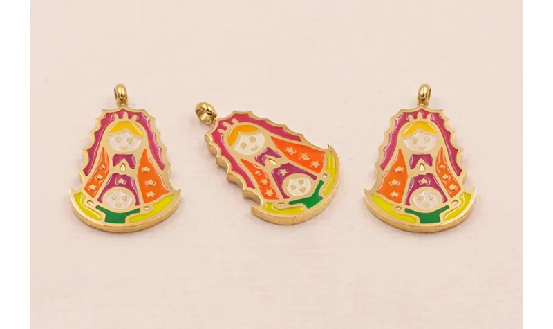 Colgante Virgen A.INOXIDABLE esmaltada 20*12mm / Cuentas Metálicas de Acero Inoxidable
