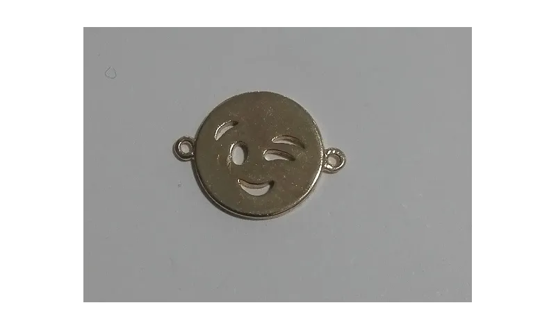 Emoticono guiño doble anilla 12mm Dorado / Cuentas Metálicas de Latón / Zamak