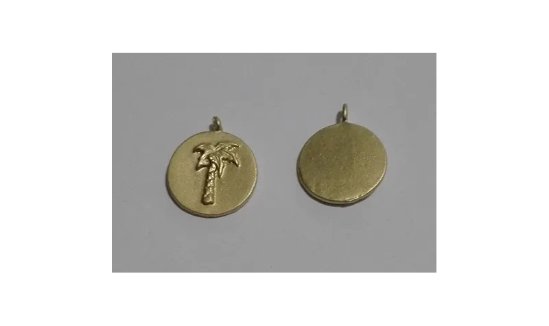 Chapa 11mm Oro Mate Palmera relieve / Cuentas Metálicas de Latón / Zamak