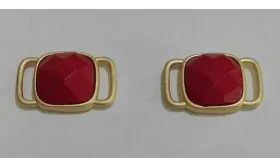 Piedra jade cuadrada 11mm Roja en metal Oro Mate / Cuentas Metálicas de Latón / Zamak