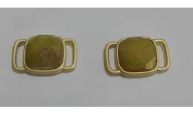 Piedra jade cuadrada 11mm Verde en metal Oro Mate / Cuentas Metálicas de Latón / Zamak
