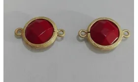 Disco Jade 11mm doble agujero Rojo / Cuentas Metálicas de Latón / Zamak