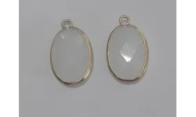 Pieza Ovalo cristal con metal 18*13mm blanco opal / Cuentas Metálicas de Latón / Zamak