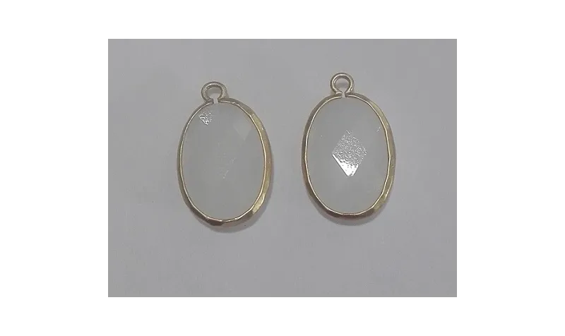 Pieza Ovalo cristal con metal 18*13mm blanco opal / Cuentas Metálicas de Latón / Zamak