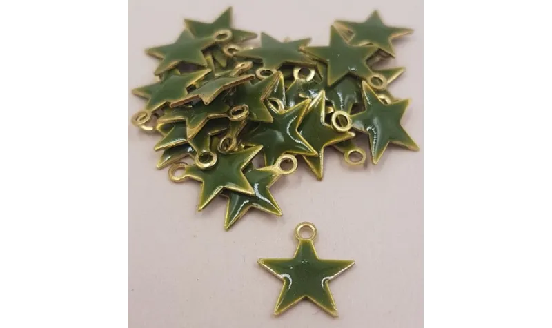 Pieza Estrella esmaltada 10mm verde Hierba / Cuentas Metálicas de Latón / Zamak