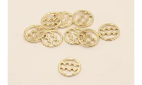 Disco 10mm signo Zodiaco Acuario Oro / Cuentas Metálicas de Latón / Zamak
