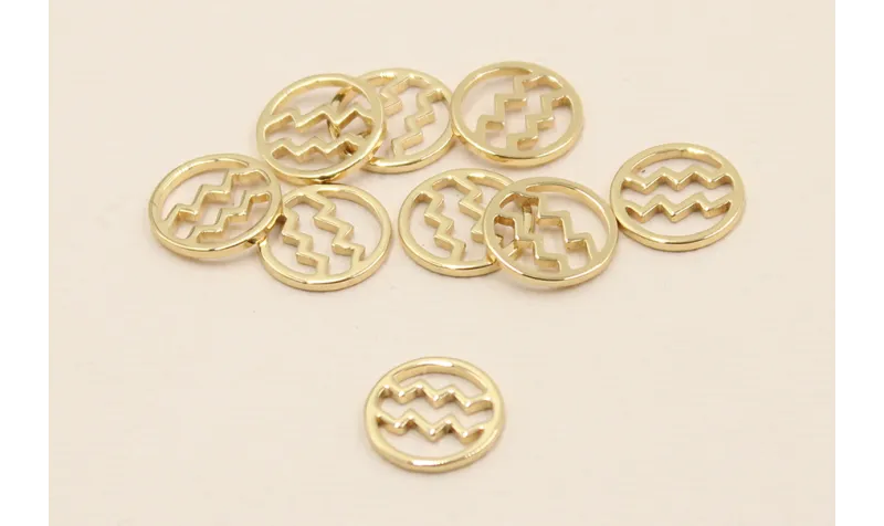Disco 10mm signo Zodiaco Acuario Oro / Cuentas Metálicas de Latón / Zamak