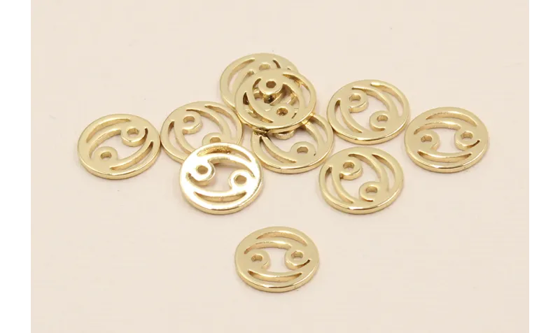 Disco 10mm signo Zodiaco Cancer Oro / Cuentas Metálicas de Latón / Zamak