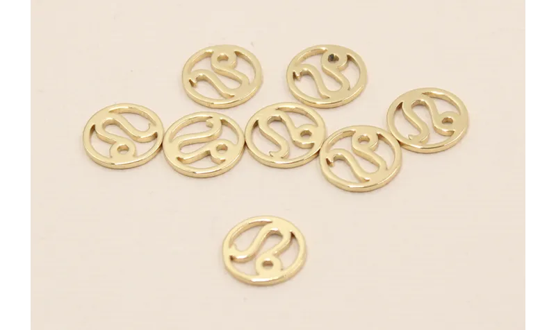Disco 10mm signo Zodiaco Leo Oro / Cuentas Metálicas de Latón / Zamak