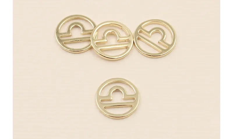 Disco 10mm signo Zodiaco Libra Oro / Cuentas Metálicas de Latón / Zamak