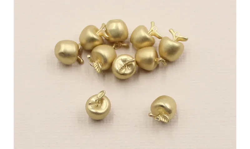 Cuenta Manzana 7*7*9mm Dorado Mate / Cuentas Metálicas de Latón / Zamak